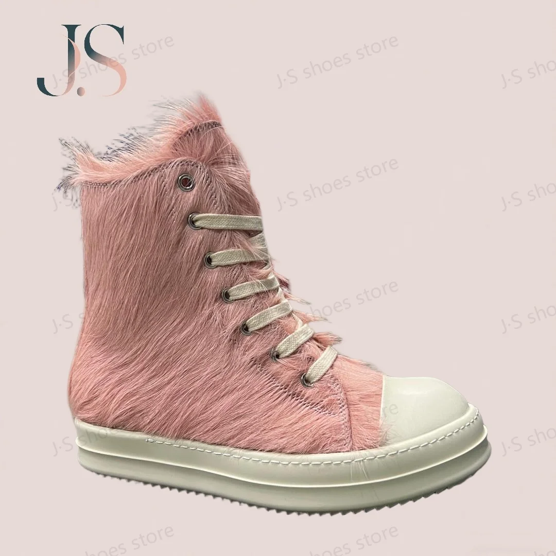 

Ro Geobasket Pink Horse Hair High Top Shoes Classic Sneaker Men Shoe Zipper Women Ankle Boots Pink Horsehair Casual Sneakers