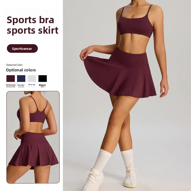 

Women 2025 Latest Anti Slip Yoga Sports Set with Pocket Tennis Skirt for Gym Workout Outdoor Badminton Running Yoga Set Sport