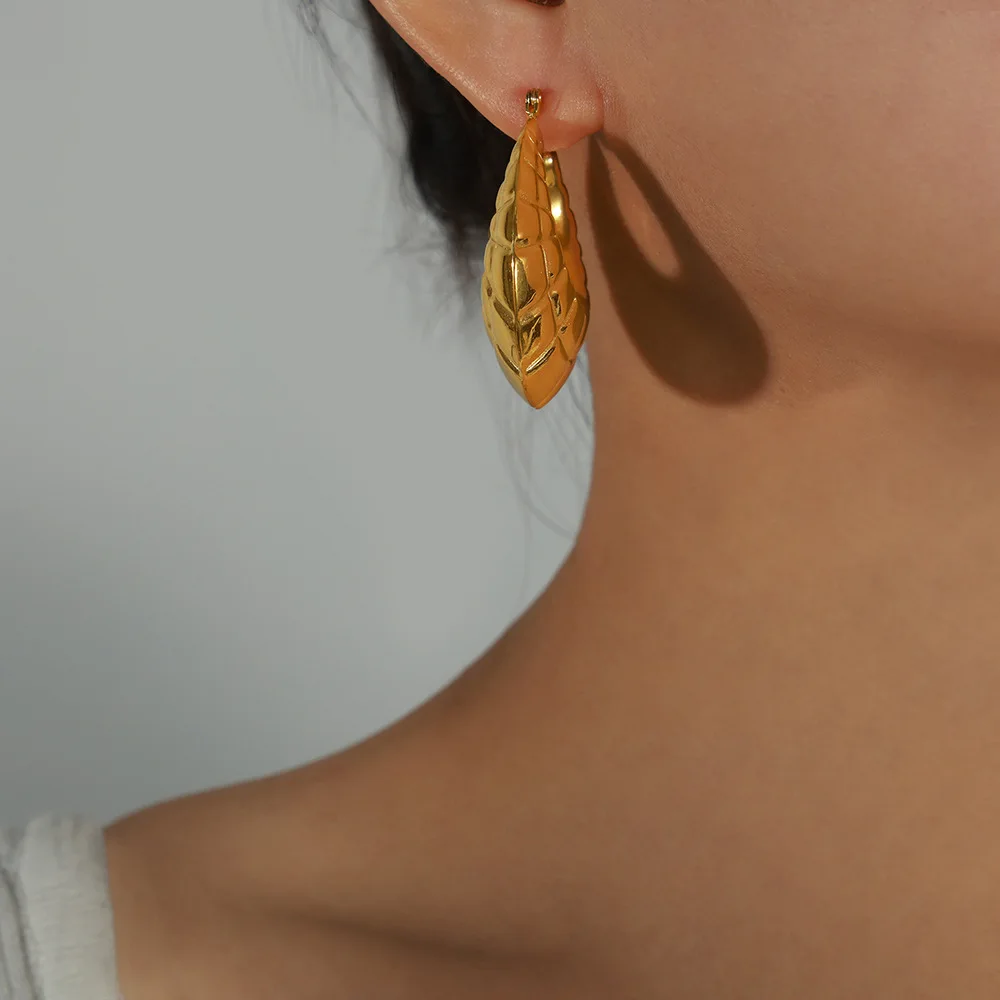 O Shaped Drop Shape Glossy Hoop Earrings Waterproof Fashion Jewelry for Women Creative Pattern Stainless Steel Earrings image 5