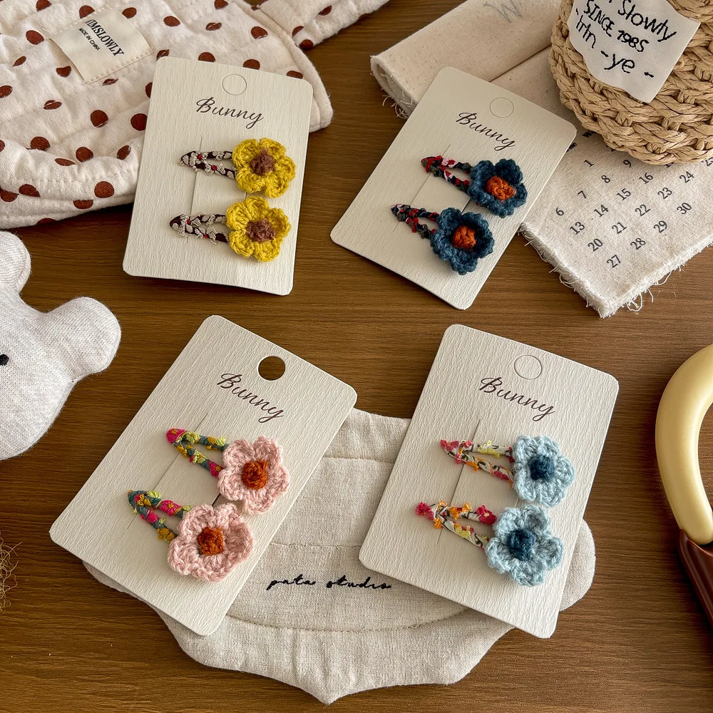 2pcs Wool Flower BB Clip Children's Hairpins Retro Floral Children's Bangs Side Clip Hairpin Hair Clip Hair Accessories Headwear