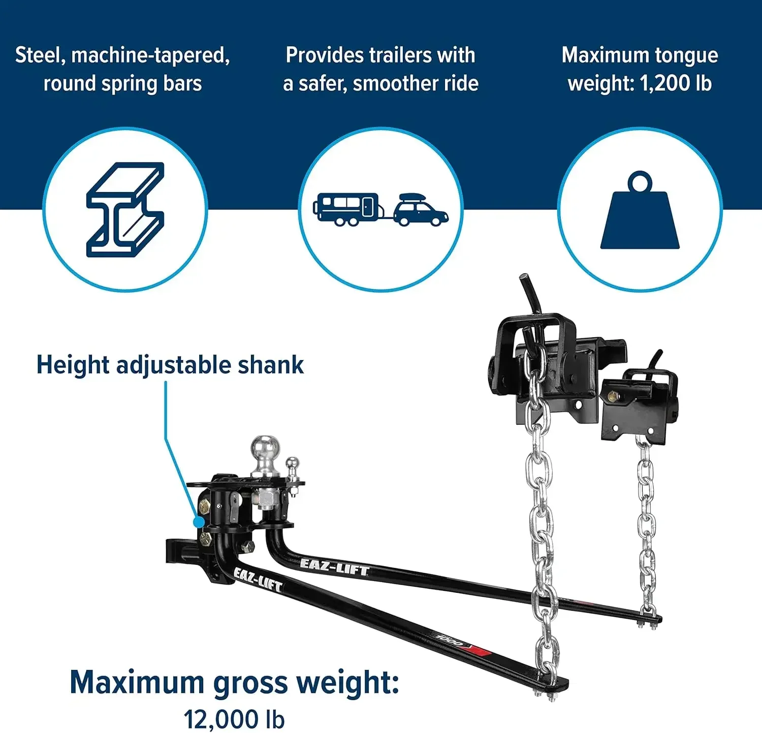 1,000lb Weight Distributing Hitch Kit with Sway Control (48058) for Trailer, black