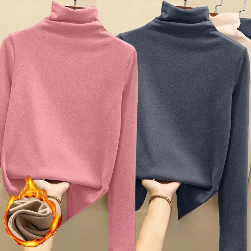 Golf Wear Luxury Clothing Thermal Fleece Undershirt Women\'s Turtleneck Solid Casual Thickened T-Shirt Classic Winter Warm Top