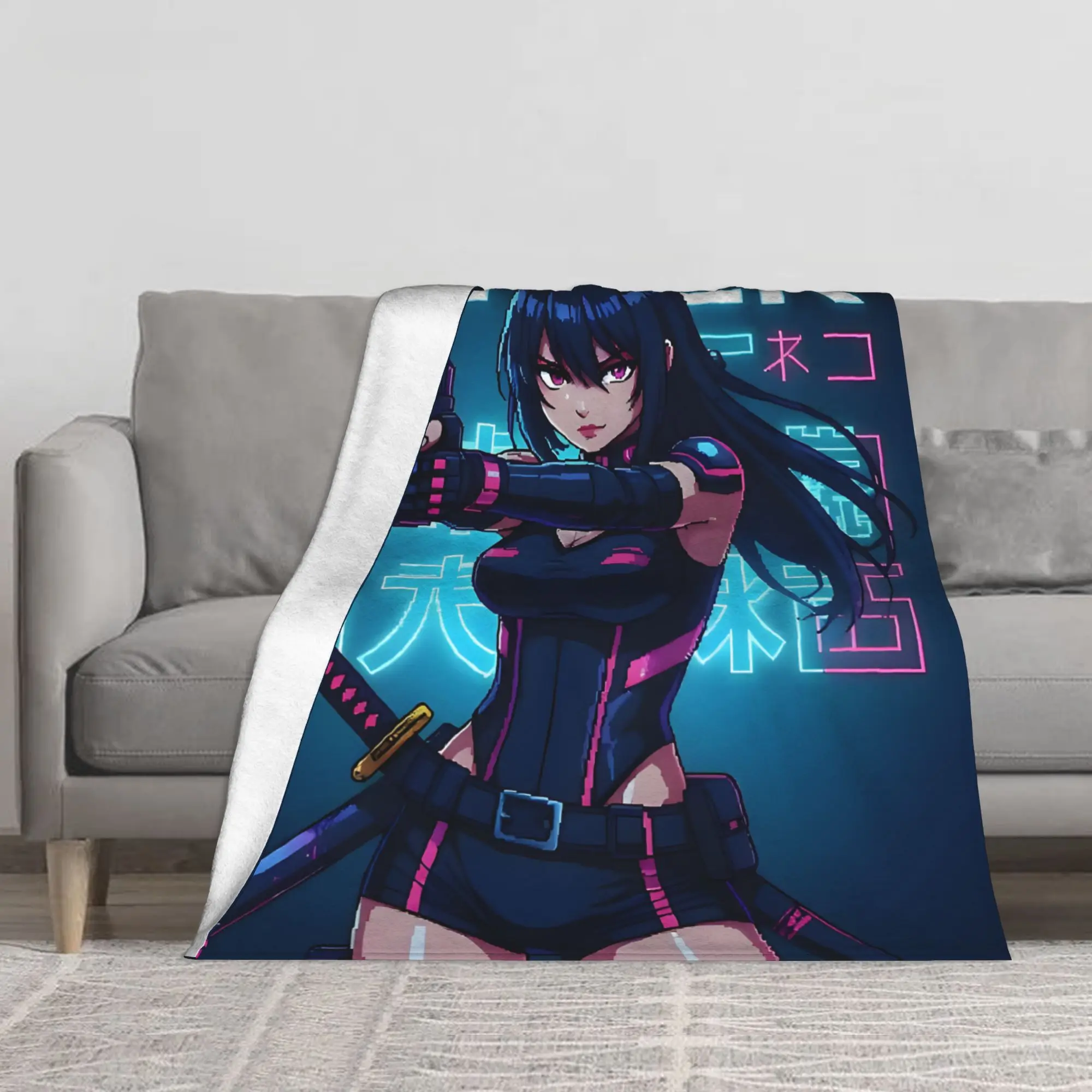 1PC Anime Cyberpunk Girl Blanket Throw Blanket Novelty Warm Blanket All Season Gift