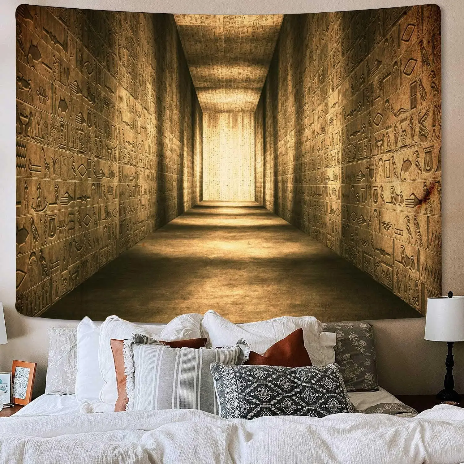 Ancient Egyptian Hieroglyph Corridor Tapestry Wall Decor Boho Museum Tribal Tribal Pharaoh Art Tapestry Ethnic Room Decoration L