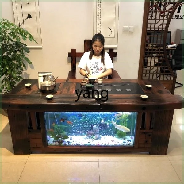 CX tea table and chair combination multi-functional fish tank solid all-wood small coffee table simple living room integration