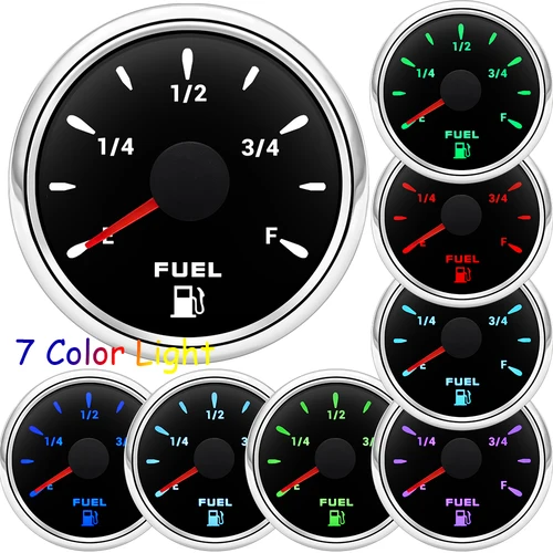 Imagen 2 del producto Luz de 7 colores, indicador de nivel de combustible de 2 ""52mm + Sensor de nivel de flotador de combustible de 0-190 Ohm para RV marino, Camper, indicador de nivel de tanque de aceite de coche, 9-32V