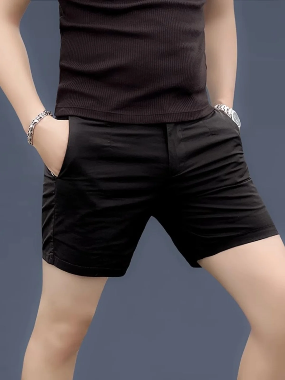 

Ice Silk High Elastic orts Men's Summer Trendy Qui Dry Color Cool Feeling ort Casual Sports Tee-quarter Length