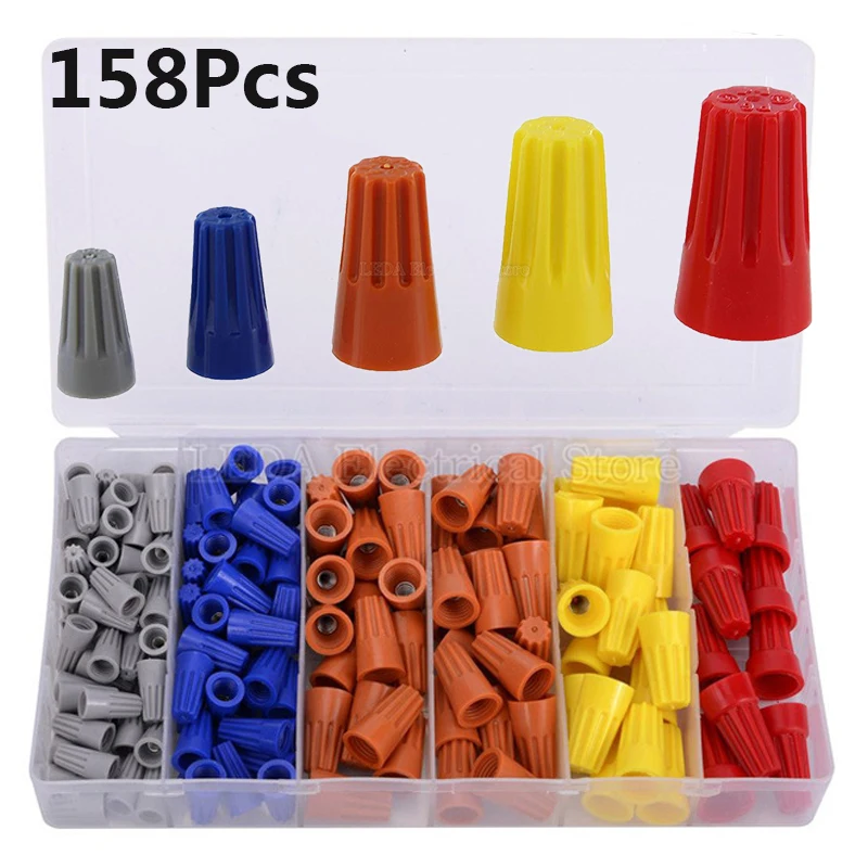 

158Pcs Practical Electrical Wire Connection Screw Twist Connector Cap Box Insert Kit Nut Spring Quick Connection Wire Terminal