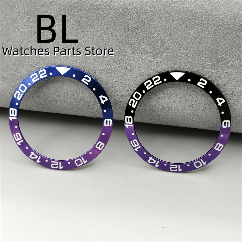 BLIGER 38mm Black Purple Blue Purple Bezel Sloping Insert With C3 Green Luminous For 40mm GMT Diving Watch Case Men\'s Watch Part