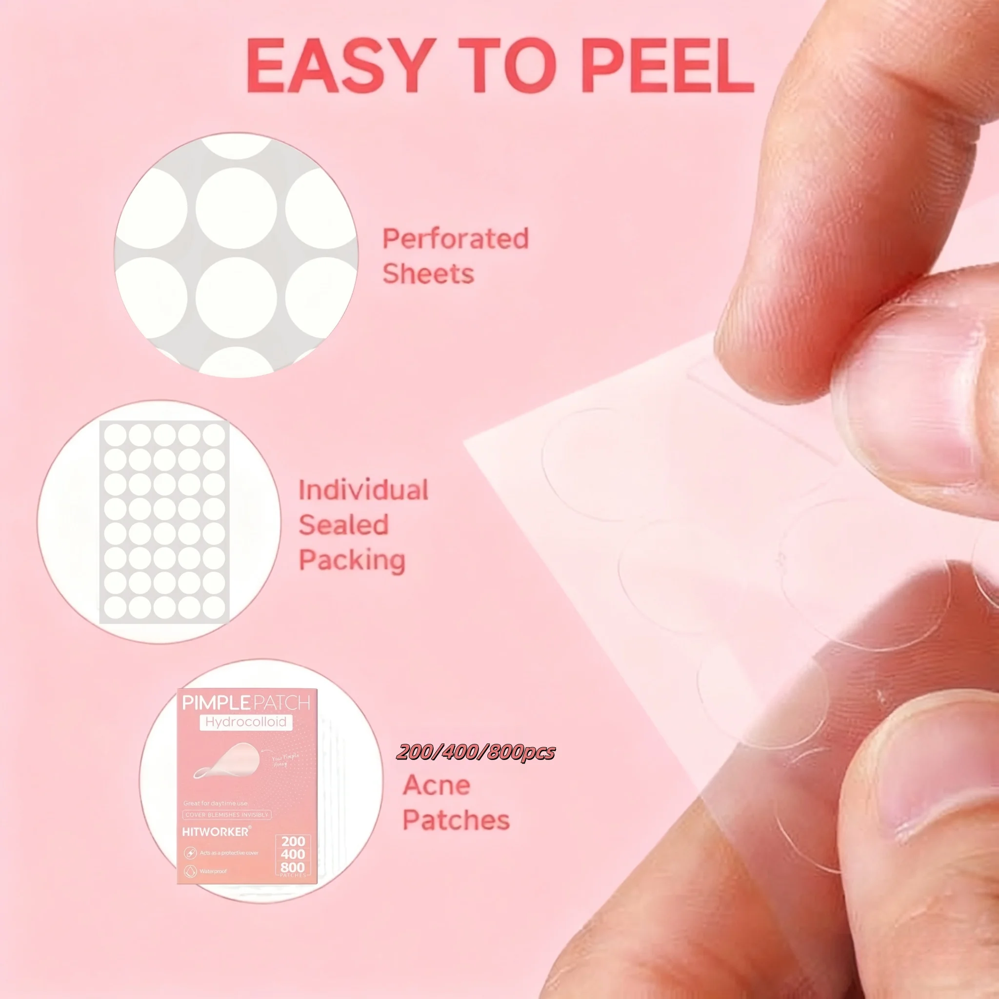 200/400/800 Pieces HITWORKER Hydrocolloid Acne Patches - Invisible, High-Quality Pimple Stickers with Salicylic Acid & Tea Tree