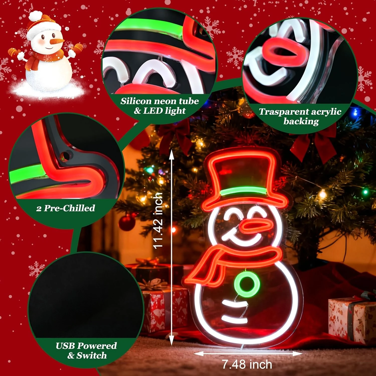 Christmas Neon Sign USB Dimmable LED Neon Light for Living Room Bedroom Home Party Winter Snowman Decor Gift Christmas Light