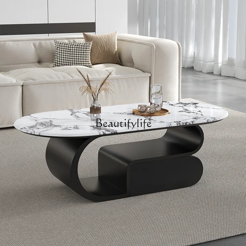 

FG17Italian simple light luxury oval microcrystalline stone coffee table home living room advanced creative design