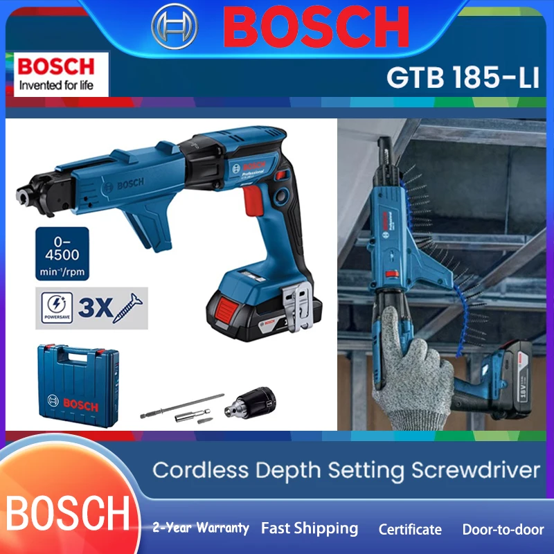 Bosch GTB 185-LI Schraubendreher mit Tiefenfassung und GMA55 Auto-Feed-Aufsatz, bürstenloser Motor, Trockenbau-Schraubpistole ohne Batterie
