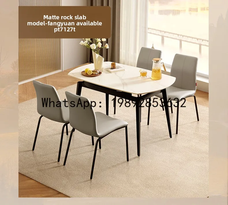 ZZ Home Rock Slab Dining Table and Chairs, Extendable and Convertible to Round, Cream Style, Light Luxury,