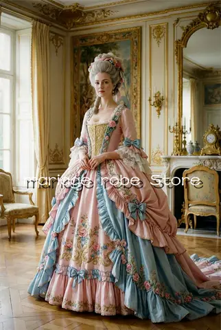 Rococo Revival Pink Blue Victorian Prom Dresses Marie Antoinette Bridgerton Corset Floral Evening Costume Gown Customsized