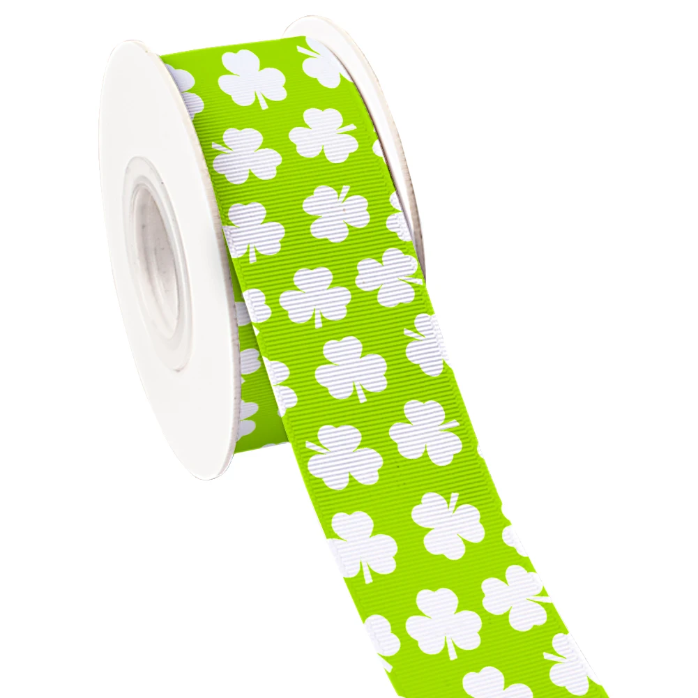 Green Clover Saint Patrick\'s Day Printed Grosgrain Ribbon /Satin for Gift Wedding Party Decoration DIY Hair Bow 10 Yards