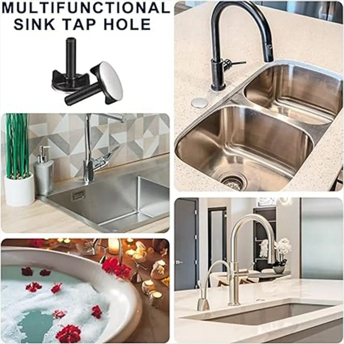 A95G Sink Hole Covers Brushed Stainless Steel Water Head Hole Cover Sink Washbasin Decorative Cover for Kitchen Countertop A