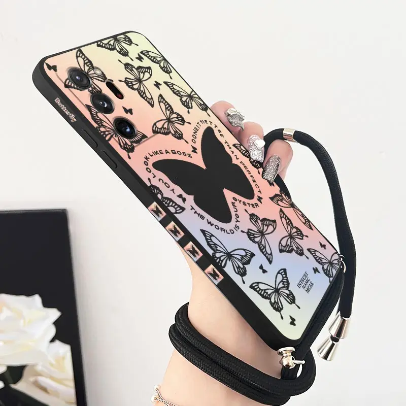 Note 20Ultra Auroral Butterfly Lanyard Silicone Phone Case For Samsung Note 20 20Plus 10 9 20Ultra M54 M51 M32 M33 M52 M42 Cover