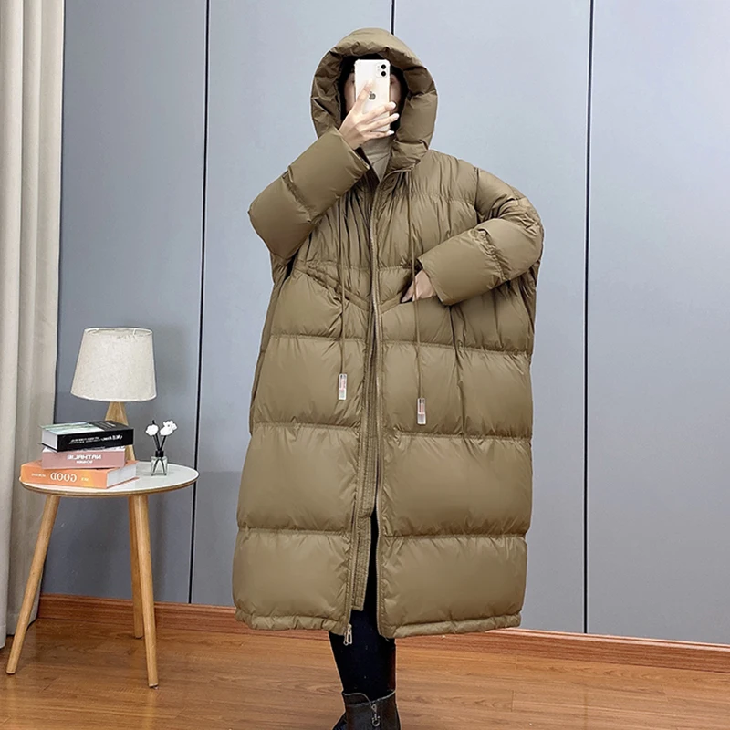 Winter Women Oversize 90% White Duck Down Jackets Thick Warm Loose Puffer Coat Female Long Casual Hooded Parka