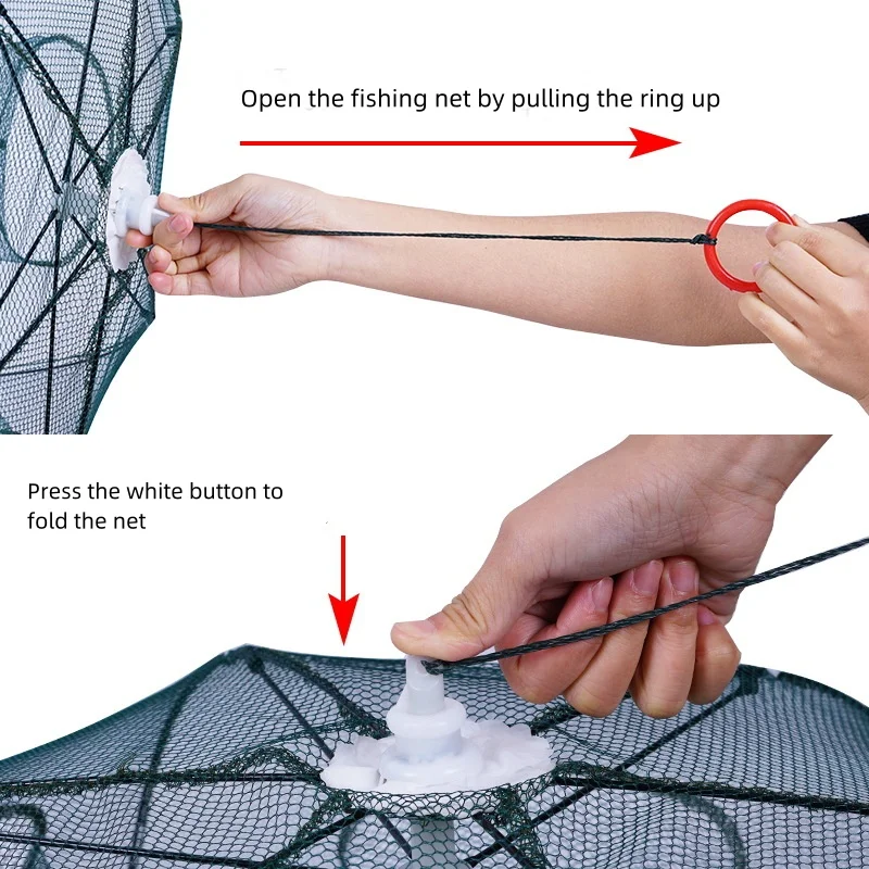 24/20/16/12/10/8/6/4 Holes Portable Fishing Net Shrimp Cage Nylon Foldable Fish Trap Folding Outdoor Automatic Collapsible