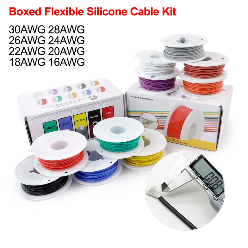 Boxed Heat Resistant Flexible Silicone Wire Kit 30/28/26/24/22/20/18/16 AWG Soft Stranded Electrical Cable Tinned Copper Wires
