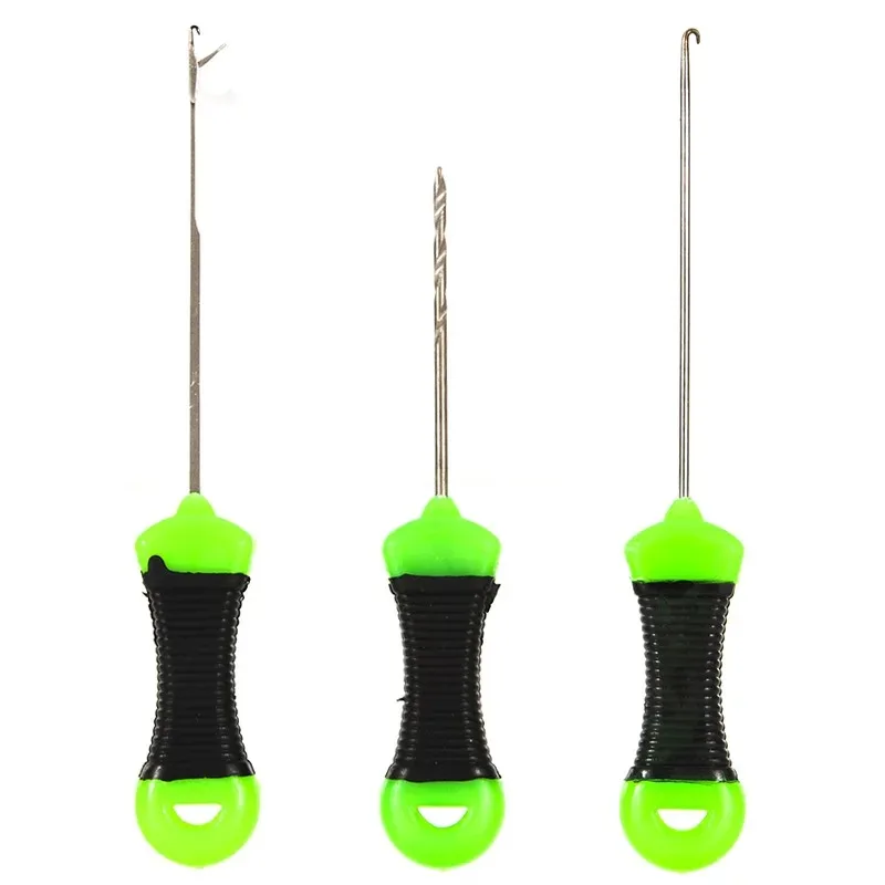 3Pc High Carbon Steel Fishing Gear Needle Three-piece Set of Black and Green Handle Fishing Bait Needle Piercing Needle Set Spot