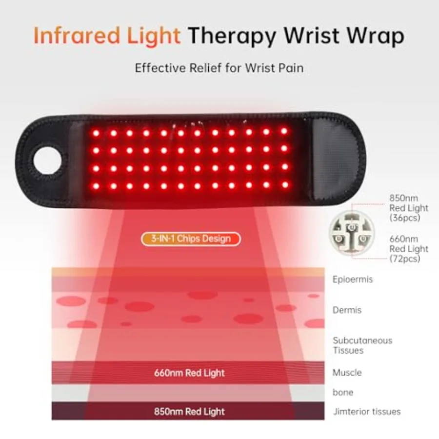 Red Light Therapy for Hands Wrist with Heat 660nm and 850nm Near Infrared and Red Light Therapy for Wrist Wrap with 48 Beads fo