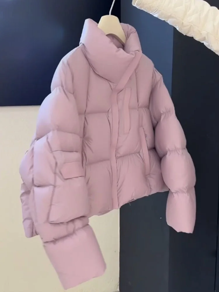 韓国製 スレオルト ピンクパープル レディース ダウンジャケット ストレートカット ホワイト ダウン入り 冬用コート