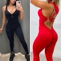 2024 Gym Yoga Sets One Piece Cup Jumpsuit Sport Women Workout Clothes Long Pants Fitness Womens Outfits Active Suits