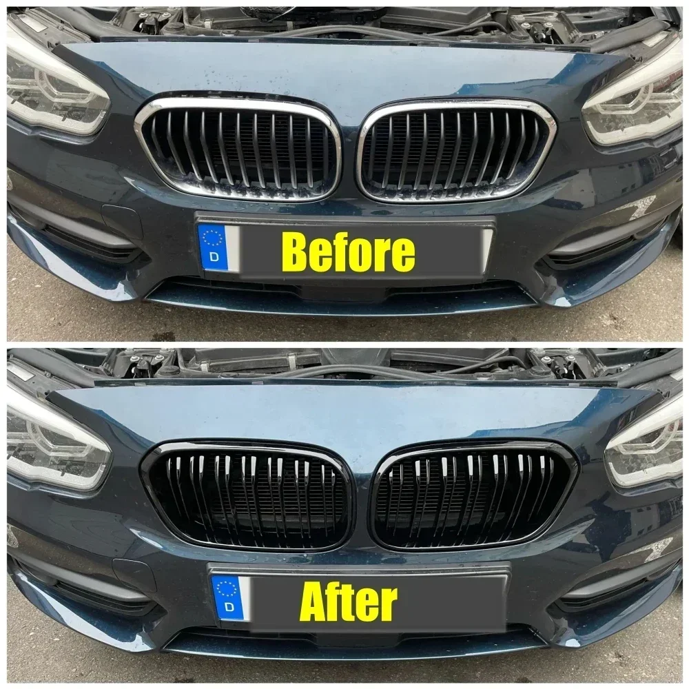 شبكة سباق 2015-2017 لسيارات BMW F20 F21 120i LCI 1 Series 2015 2016 2017 شبكة شواء أمامية سوداء لامعة شريحة رياضية #3