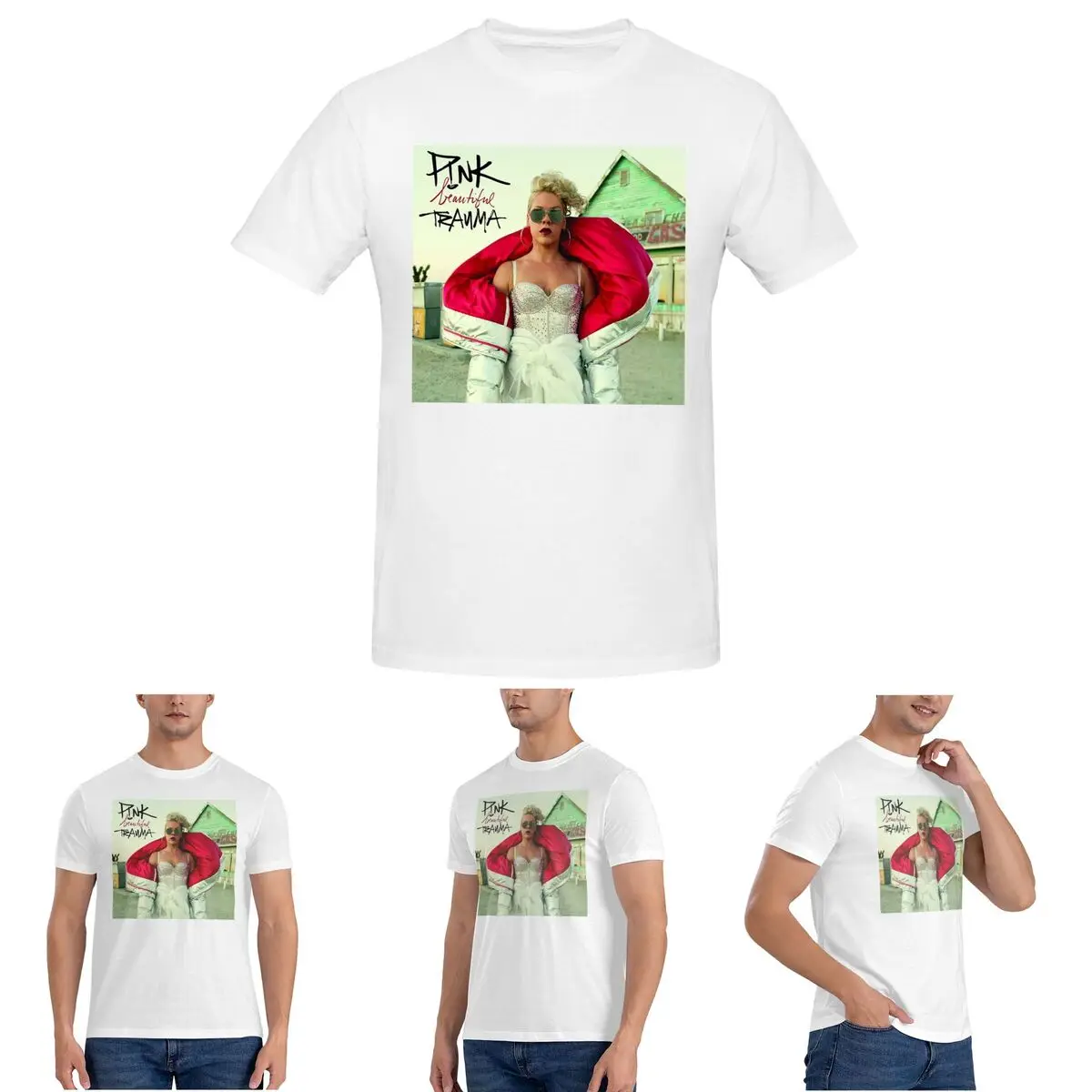 

Beautiful Trauma Pink World Tour T-Shirt for Men Cotton Oversized T Shirts Men's Tees Short Crew Neck Summer Clothes Tops S-6XL