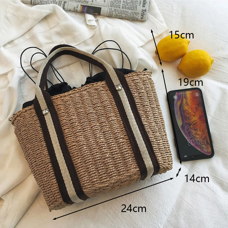 Summer Handmade Woven Bags For Women， Straw Beach Bag Rattan Kintted Handbags Totes Bohemia Ladies Basket Crossbody Shoulder Bag