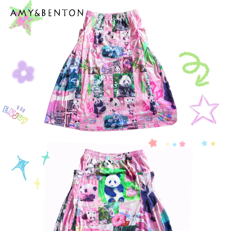 

Оригинальный дизайн, юбка женская с мультяшным принтом в стиле Y2K, весна-лето 2026, винтажная, с эластичной талией, модная, свободная, милая, длинная юбка для женщин