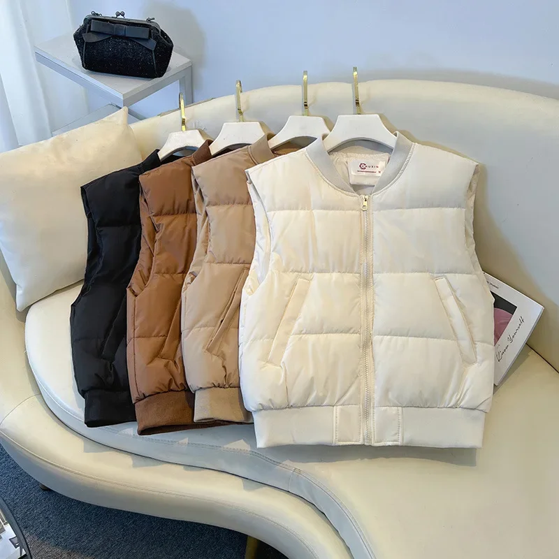

Autumn Winter Outerwear Fashionable Small Size Shoulder Pad Jacket Pure Color Women's Short Thickened Cotton down Vest