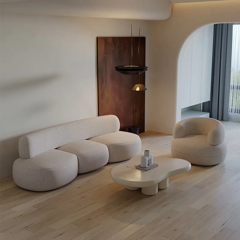 Fabric lamb wool small apartment beauty salon clothing store simple designer curved sofa combination