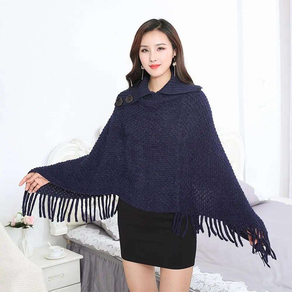 

Мода с пуговицами, шаль из пашмины, теплая имитация кашемира, вязаное толстое теплое пончо, толстый повседневный свитер, шаль, женский шарф