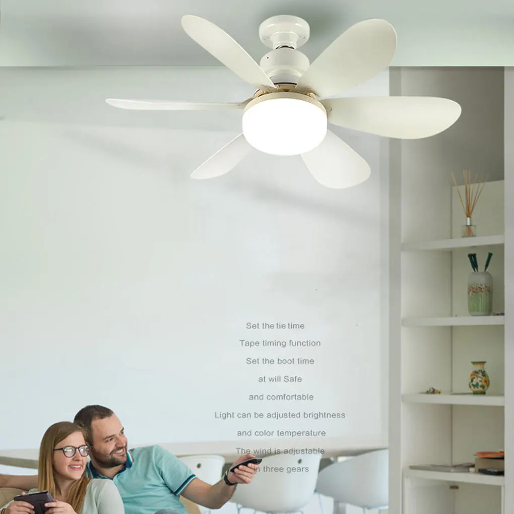 

LED ceiling fan light E27 with remote control for dimming, suitable for living room study household 30W/40W