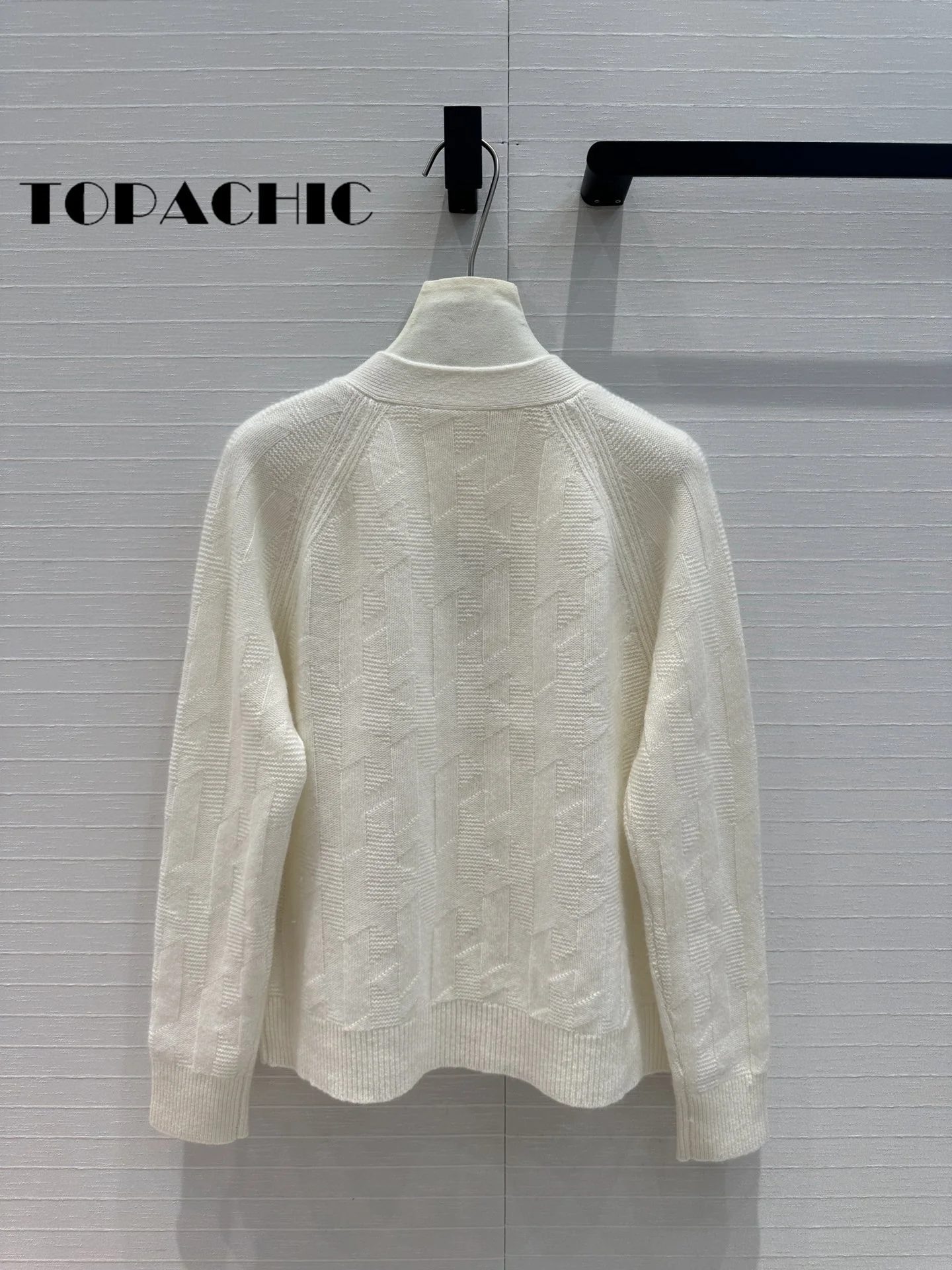 7.15 TOPACHIC-Women Temperament V-Neck Single Breasted Cardigan Simple Jacquard Weave Raglan Sleeve Cashmere Knit Coat