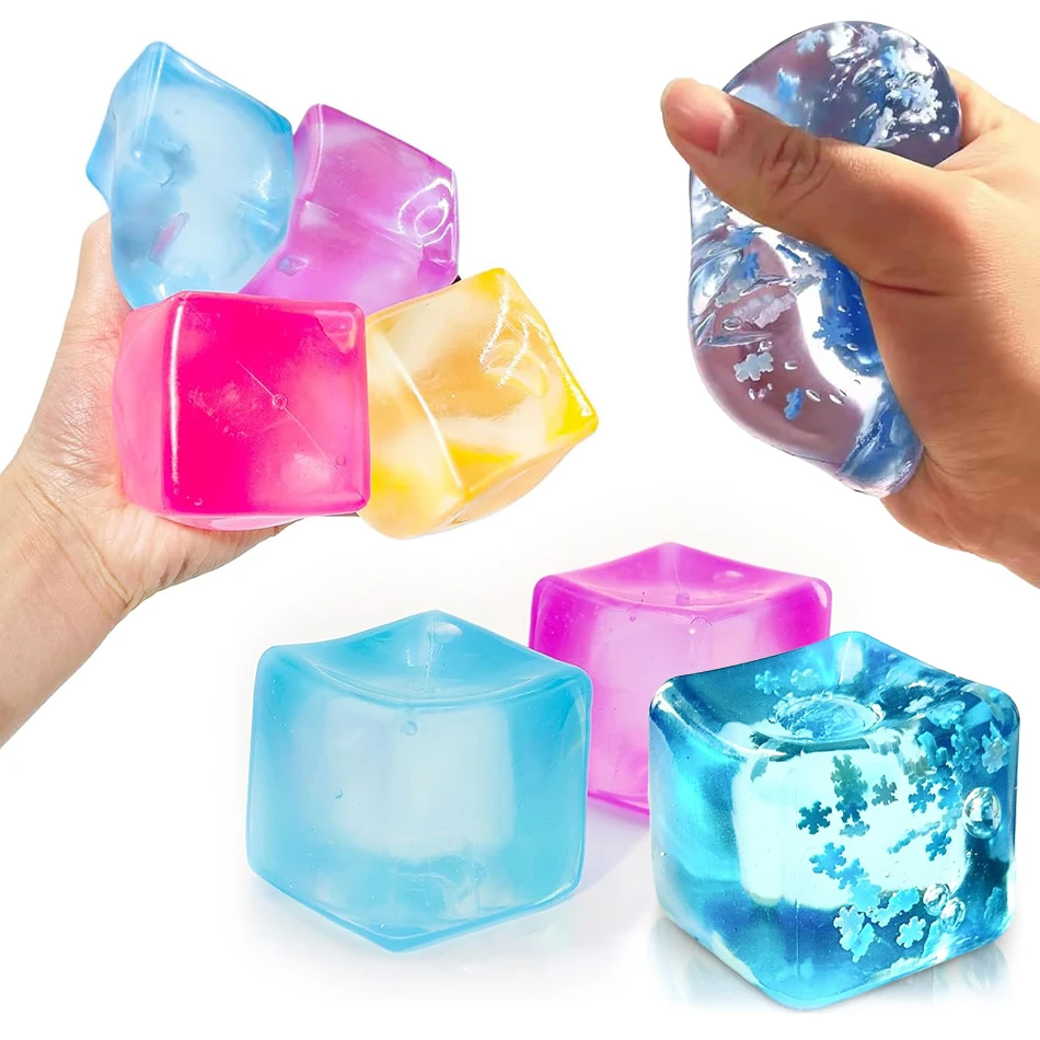 Squishy Gel Ice Cube Toy Slow Rising Squeeze Stress Ball For Kids Adults Anxiety Relief ADHD Office Calming Sensory Fidget Toy