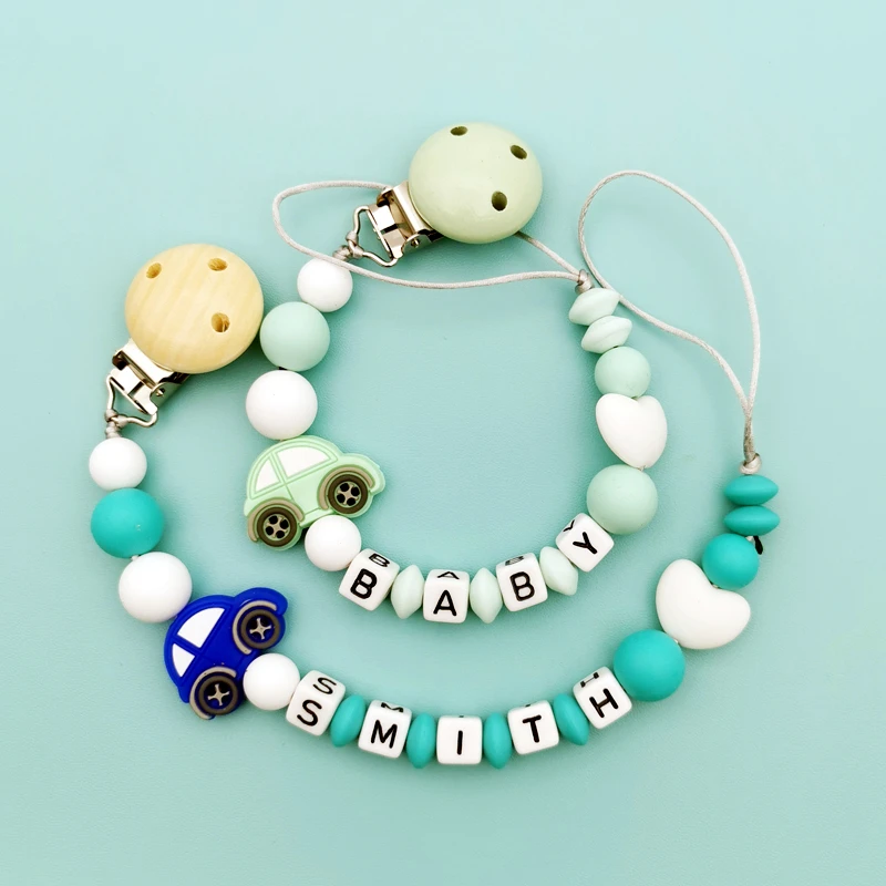 Produziert von Baby Familie Personalisierte Name Handgemachte Silikon Schnuller Ketten Umweltfreundliche Schnuller Clips Halter Kette kawaii