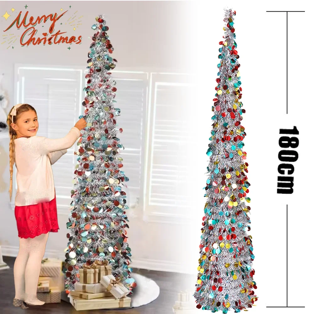 180cm Artificial Christmas Tree Decorations ,Pencil Xmas Tree for Home Party Office Fireplace Holiday Decorations