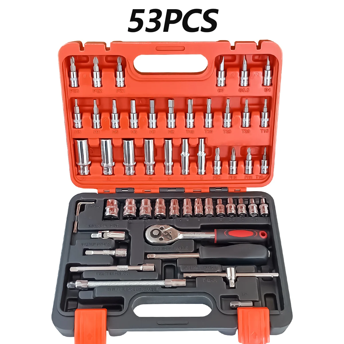 

Auto maintenance tool set, 53 sets of orange, chrome vanadium steel, sleeve, wrench, auto hardware maintenance tools