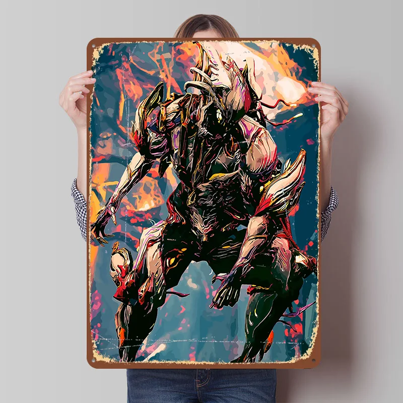 Warframe Art Print Tin Plaque Poster Customized Wall Art Retro Vintage Metal Signs for Room Bedroom Decoration Gaming Home Deco