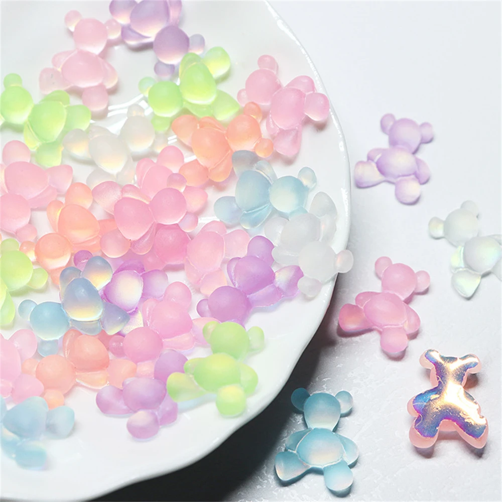 플라워 네일 참 3D 귀여운 네일 아트, 오로라 팬텀 나이트 라이트 곰 마카롱 매트 곰 네일