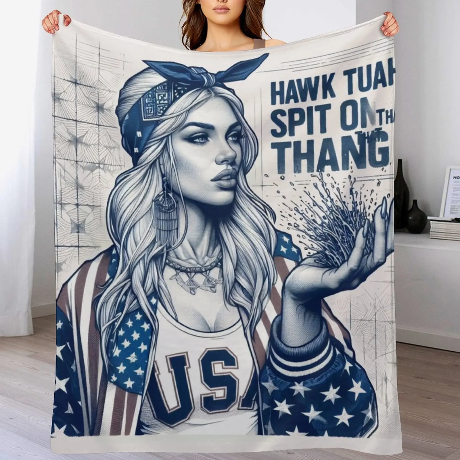 

Spit on That Thang: Hawk Tuah Edition Throw Blanket Thin Flannel Fabric Soft Beds Blankets