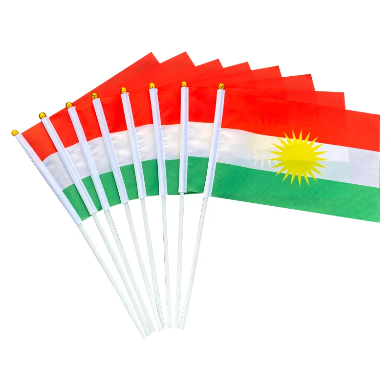 Xvggdg 100 stücke 14*21cm kunststoff stick kurdish hand flagge winken national kurdistan banner 3