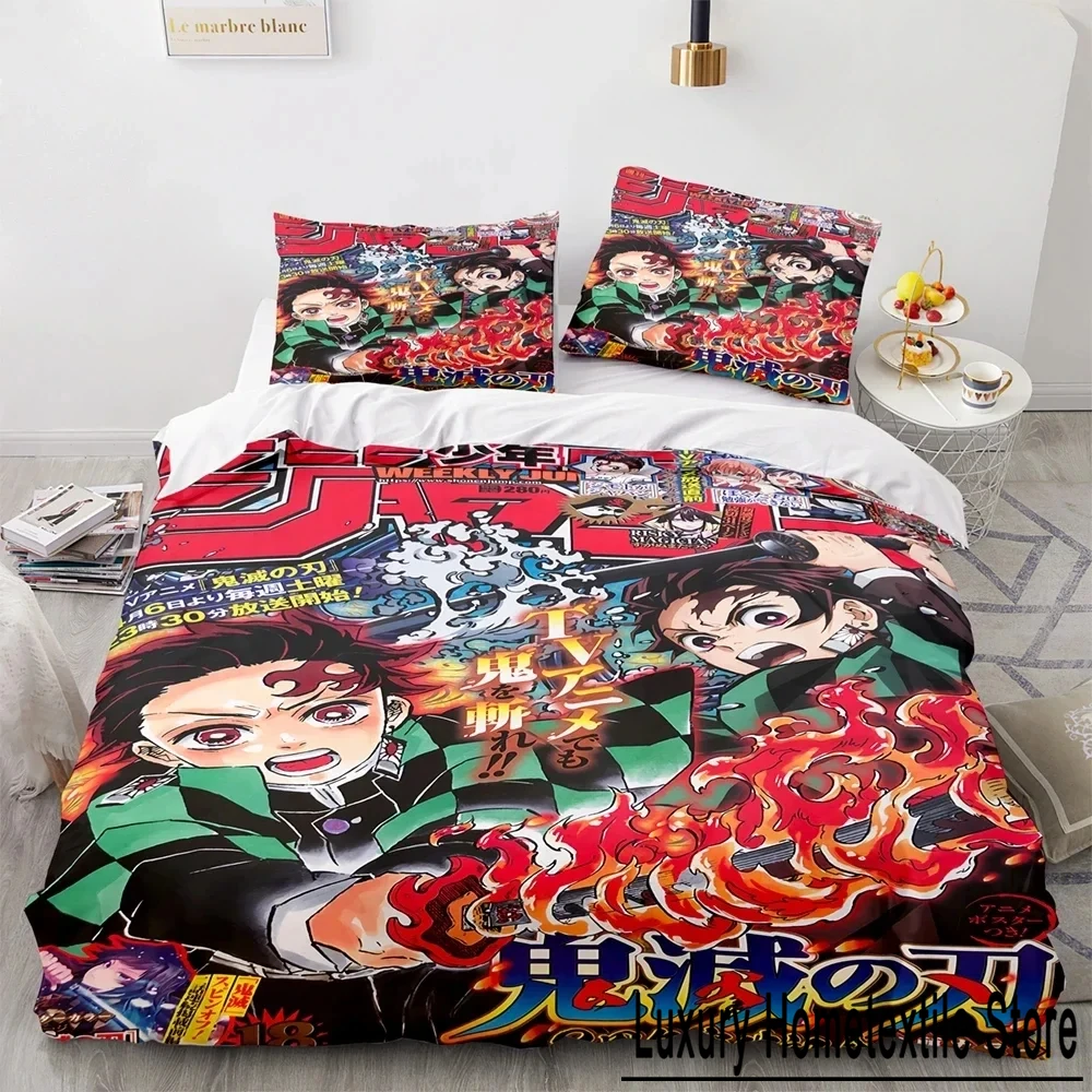 Demon Slayer 3d Bedding Set Anime Duvet Cover Pillowcases Single Twin Full Queen King Size Girls Boys Gift Home Decor