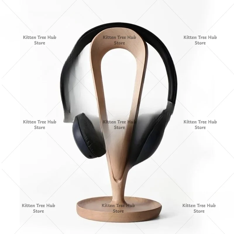 Headphone Stand Black Walnut Solid Wood Holder for Over-Ear Headphones Desktop Organizer for Office or Home