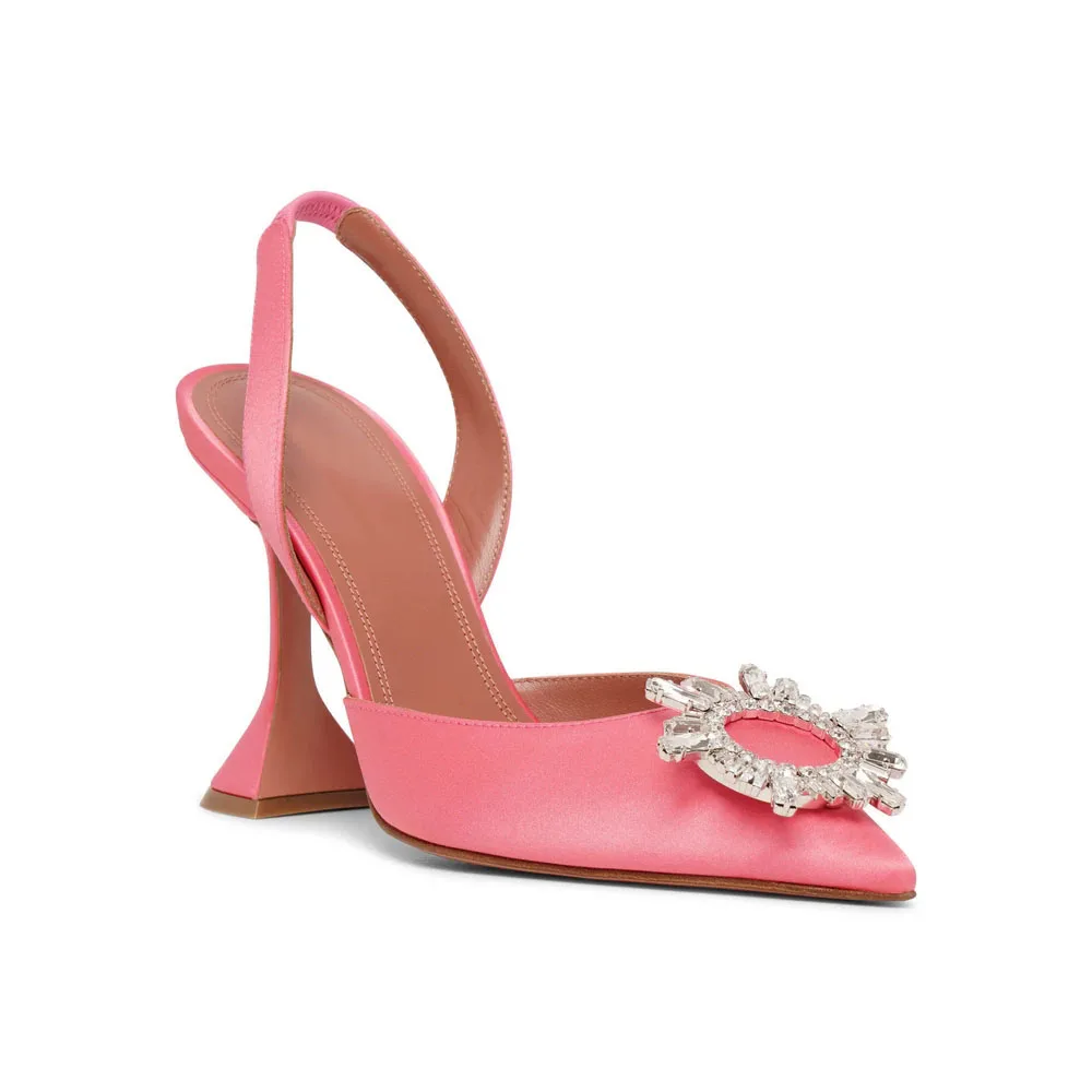 Women's Begum Sling Crystal Embellished Pink Satin Pumps