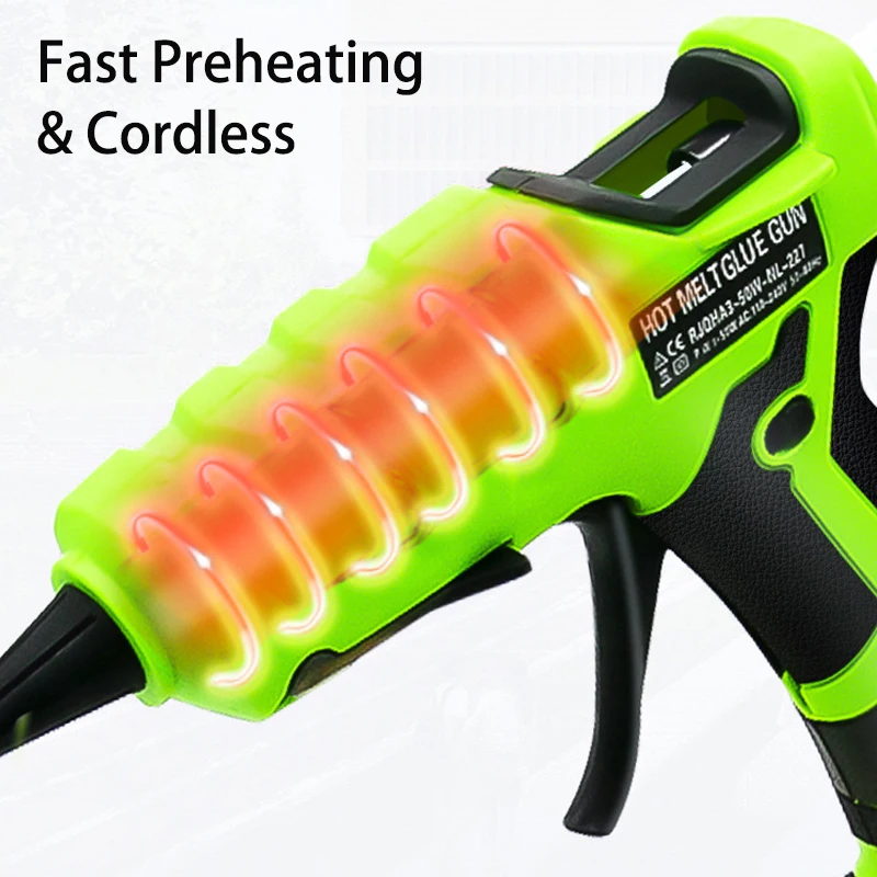 50W Cordless Hot Glue Gun Suitable for Black&Decker 20V Battery Use 7mm Glue Sticks for Craft DIY Electric Heat Repair Tool